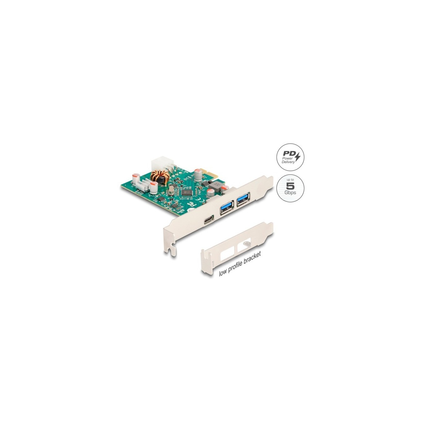 PCIe x1 Card - 1x External USB-C PD 30W + 2x External USB 3.2 Gen 1, USB Controller — Buy in Cyprus with Fast Delivery