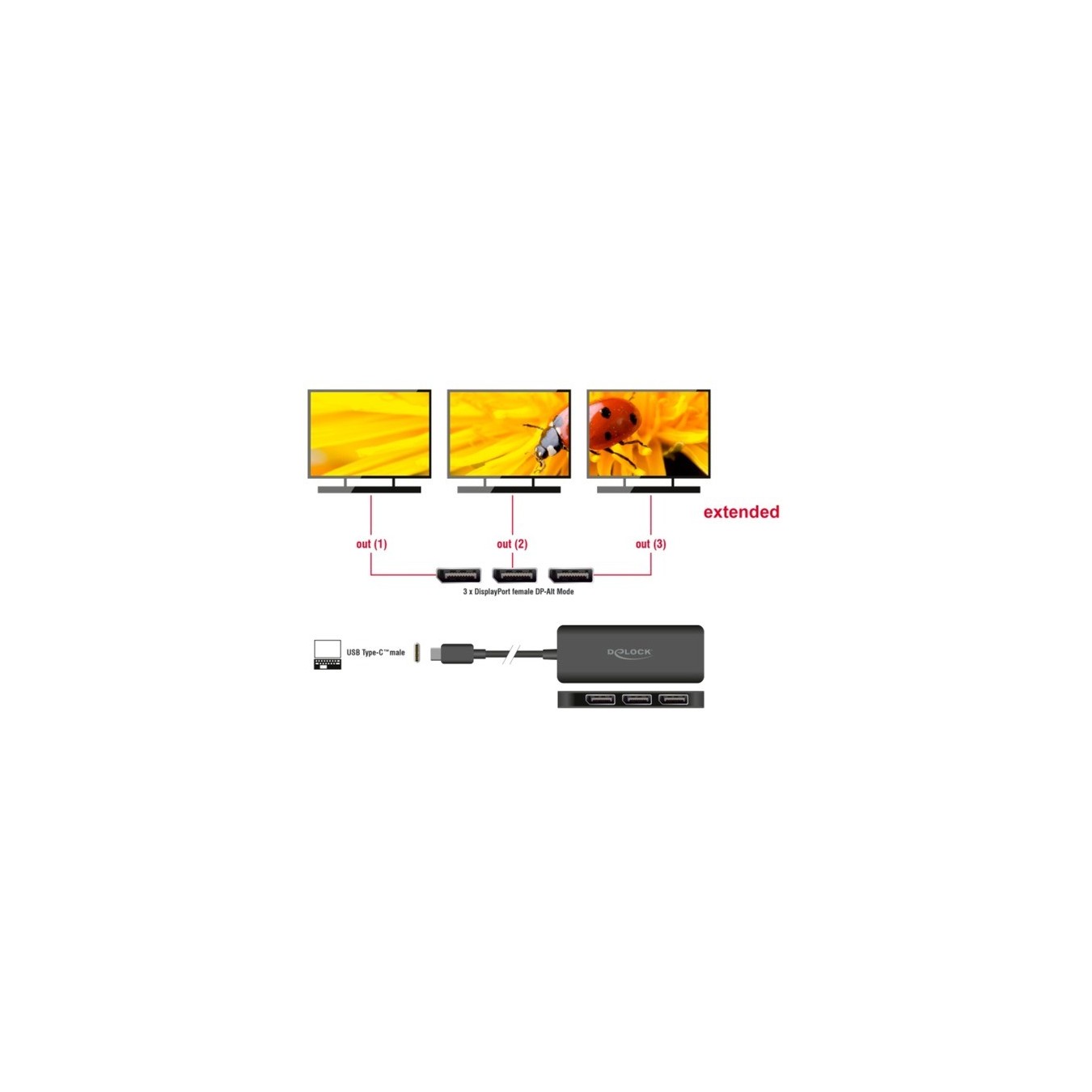USB-C to 3x DisplayPort Splitter - MST 4K 60Hz — Buy in Cyprus with Fast Delivery
