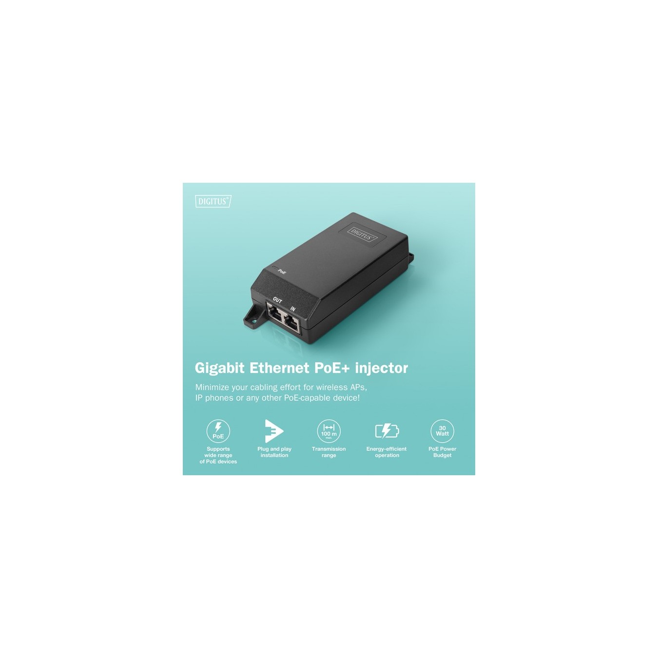 Digitus DN-95103-3 Gigabit Ethernet PoE+ Injector - 802.3at 30W | Armenius Store
