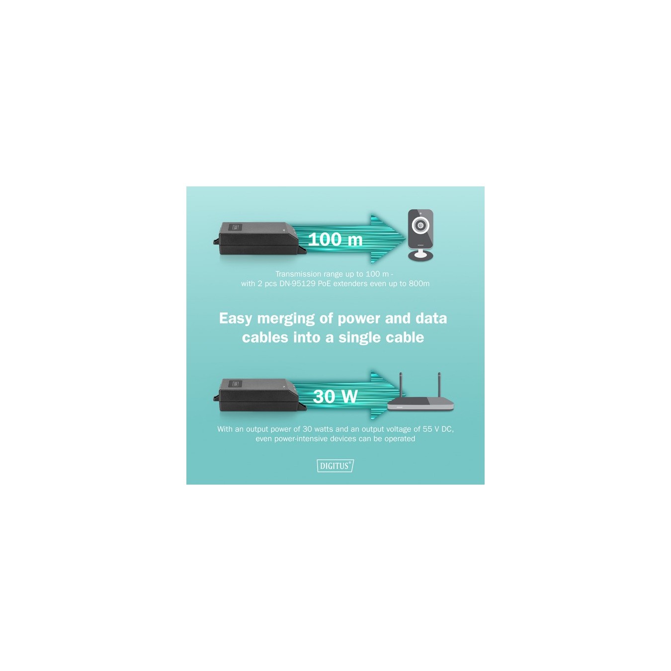 Digitus DN-95103-3 Gigabit Ethernet PoE+ Injector - 802.3at 30W | Armenius Store