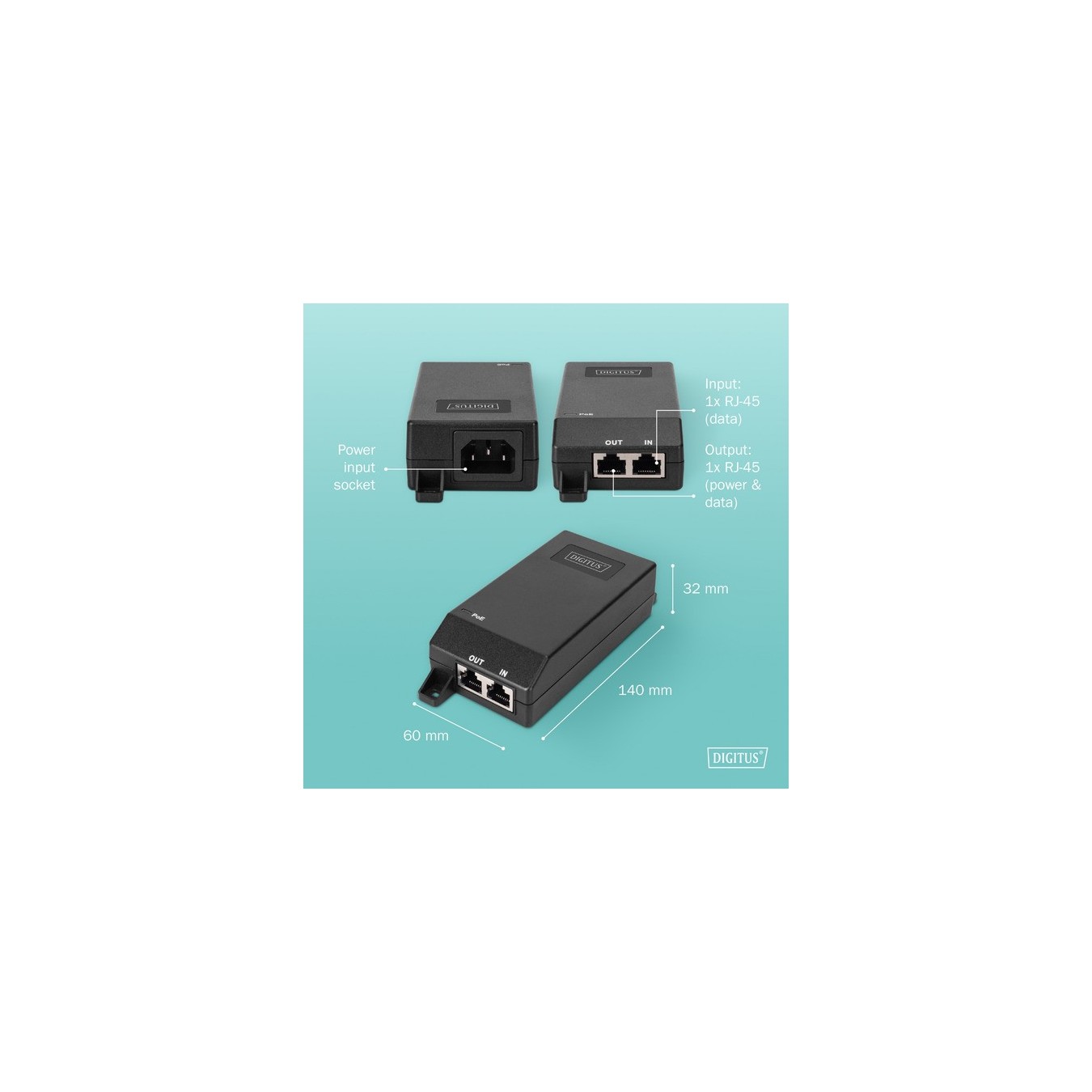 Digitus DN-95103-3 Gigabit Ethernet PoE+ Injector - 802.3at 30W | Armenius Store