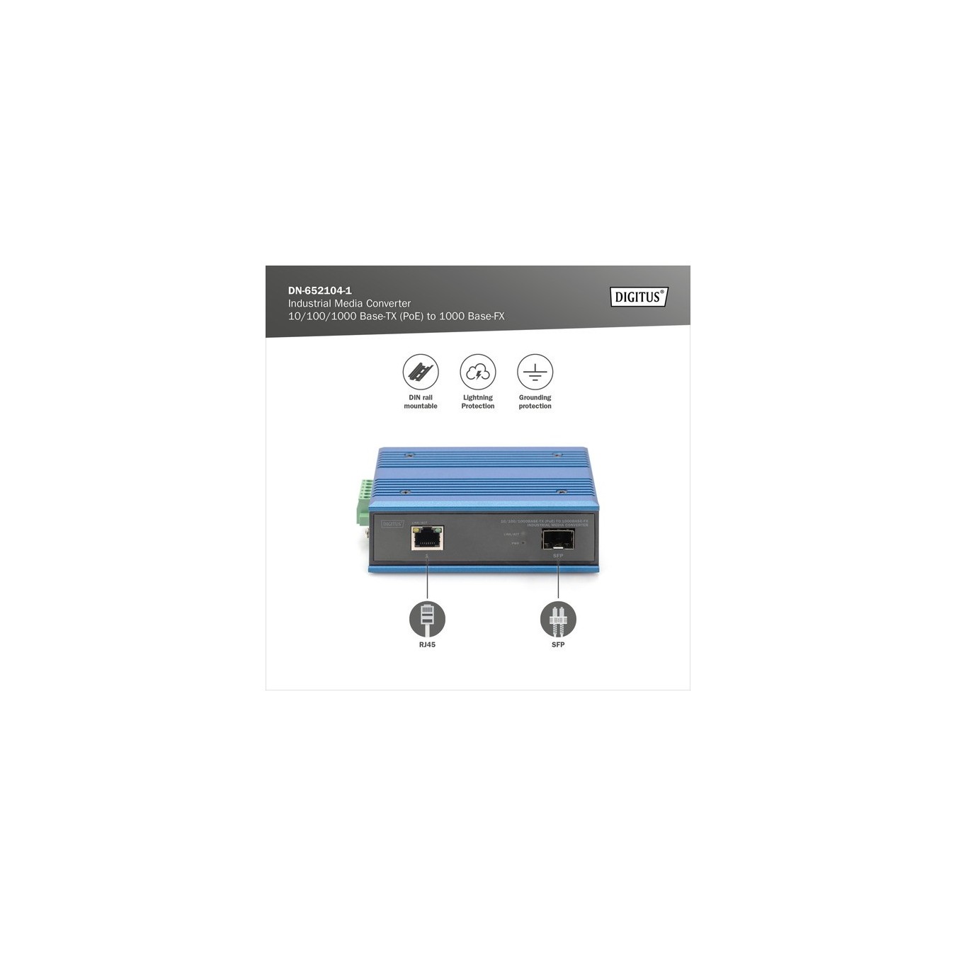 Media Converter - 10 100 1000Base-TX PoE to 1000Base-FX — Buy in Cyprus with Fast Delivery