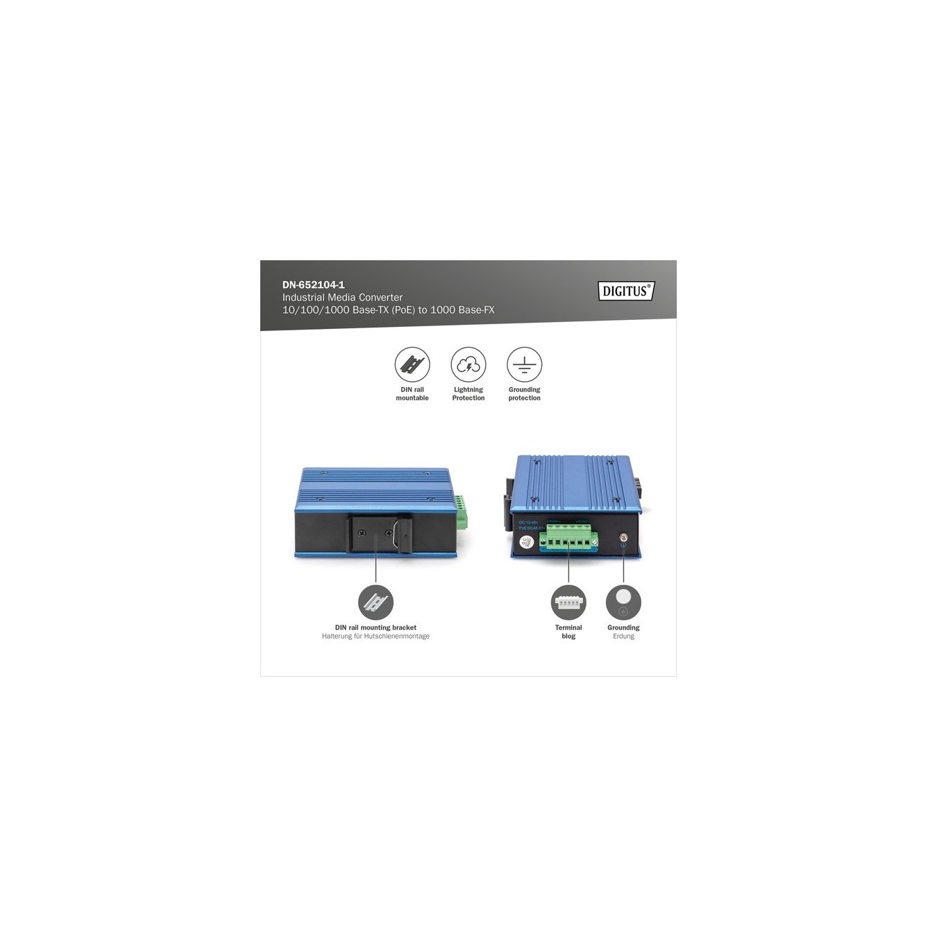 Media Converter - 10 100 1000Base-TX PoE to 1000Base-FX — Buy in Cyprus with Fast Delivery