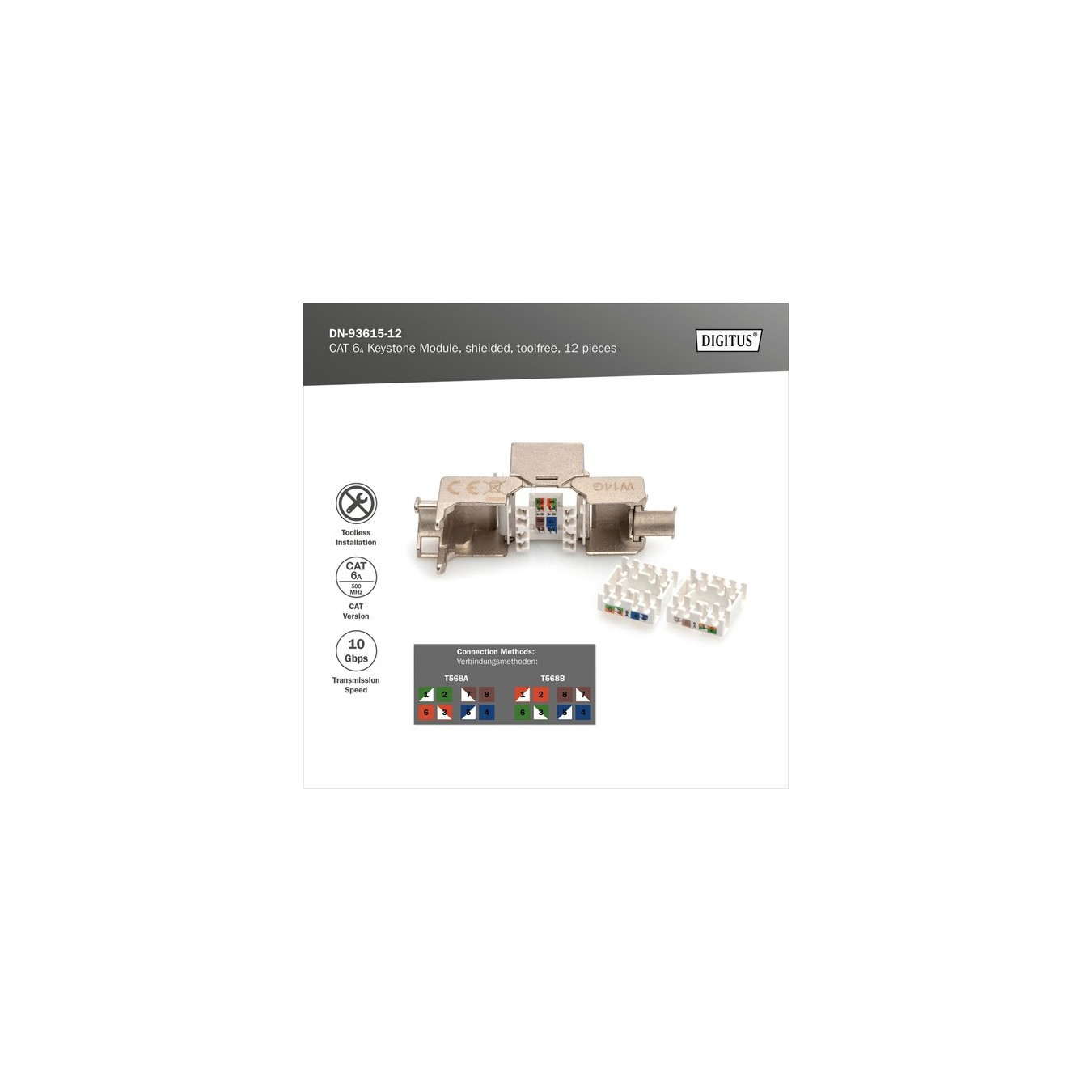 CAT 6A Keystone Module - Shielded, Tool-free - 12 Pieces — Buy in Cyprus with Fast Delivery