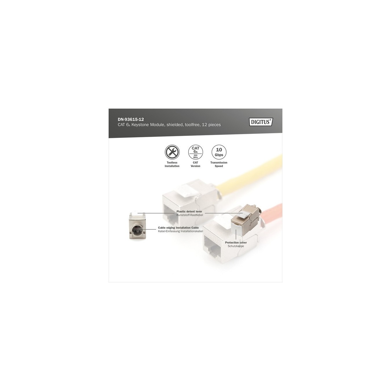 CAT 6A Keystone Module - Shielded, Tool-free - 12 Pieces — Buy in Cyprus with Fast Delivery