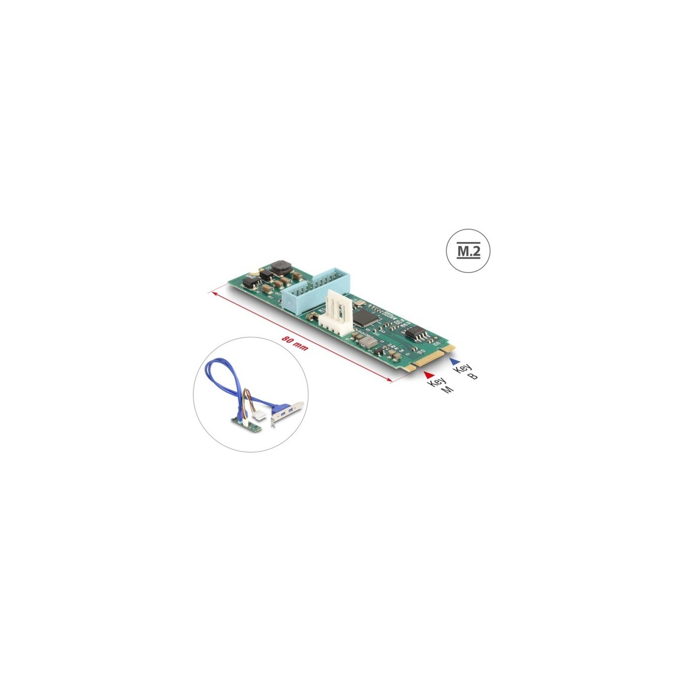 Converter M.2 Key B+M connector to 2 x USB 5 Gbps Type-A - interface extension — Buy in Cyprus with Fast Delivery