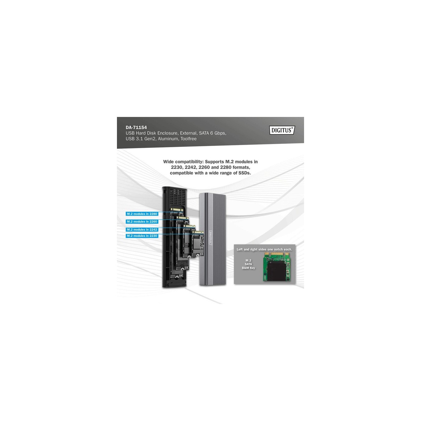 USB M.2 SSD Enclosure - DA-71154 - USB M.2 SSD, drive enclosure — Buy in Cyprus with Fast Delivery