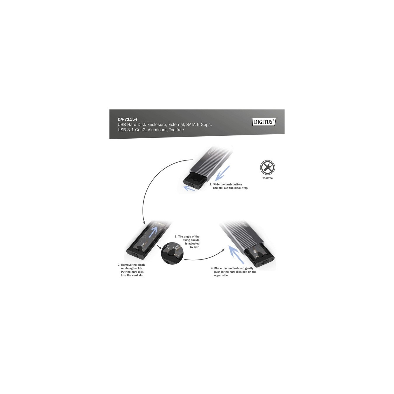 USB M.2 SSD Enclosure - DA-71154 - USB M.2 SSD, drive enclosure — Buy in Cyprus with Fast Delivery