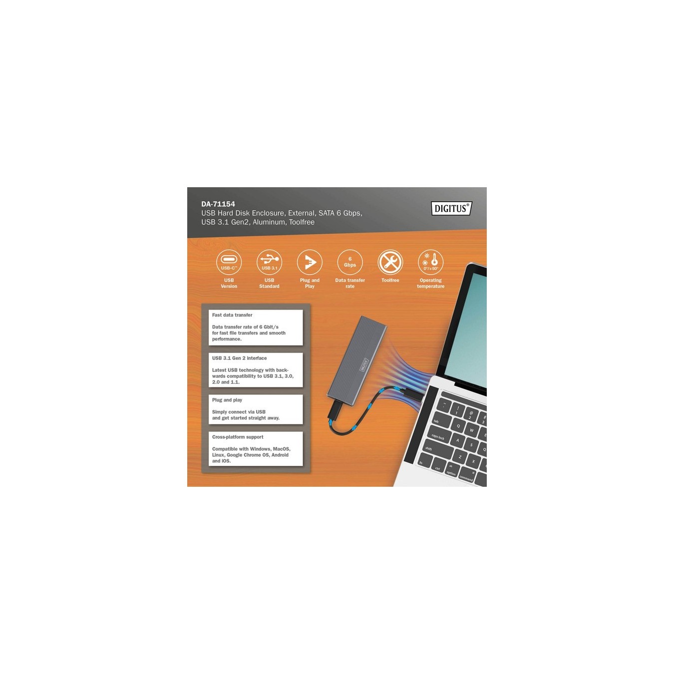 USB M.2 SSD Enclosure - DA-71154 - USB M.2 SSD, drive enclosure — Buy in Cyprus with Fast Delivery