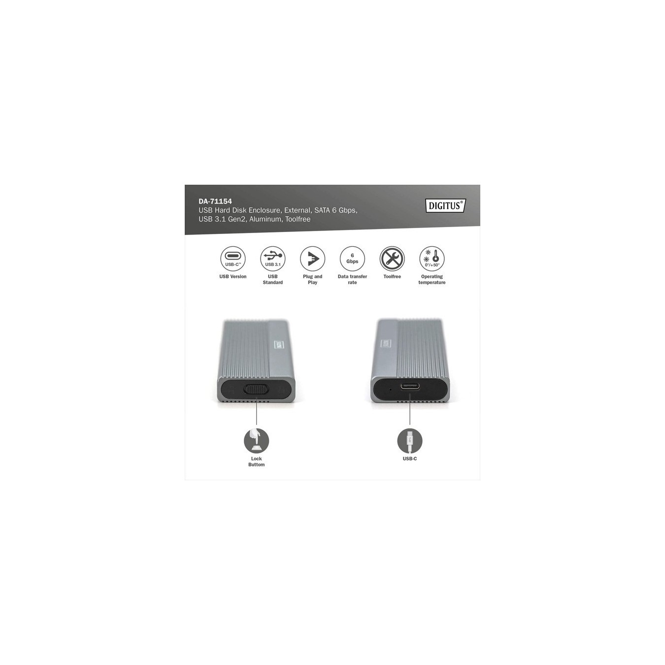 USB M.2 SSD Enclosure - DA-71154 - USB M.2 SSD, drive enclosure — Buy in Cyprus with Fast Delivery