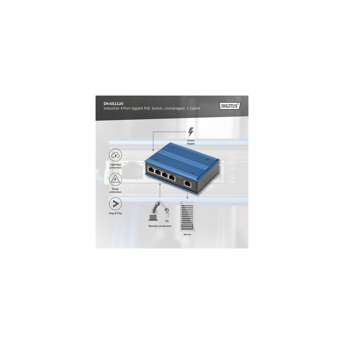 4 Port Gigabit PoE Industrial, Unmanaged, Switch — Buy in Cyprus with Fast Delivery