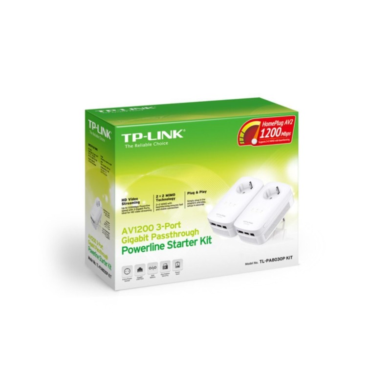 Buy TP-Link Powerline Adapter Kit - TL-PA8030P - 1.2Gbps, 3x Gigabit Ports, MIMO... in Cyprus, Nicosia, Limassol, Larnaka, Pafos