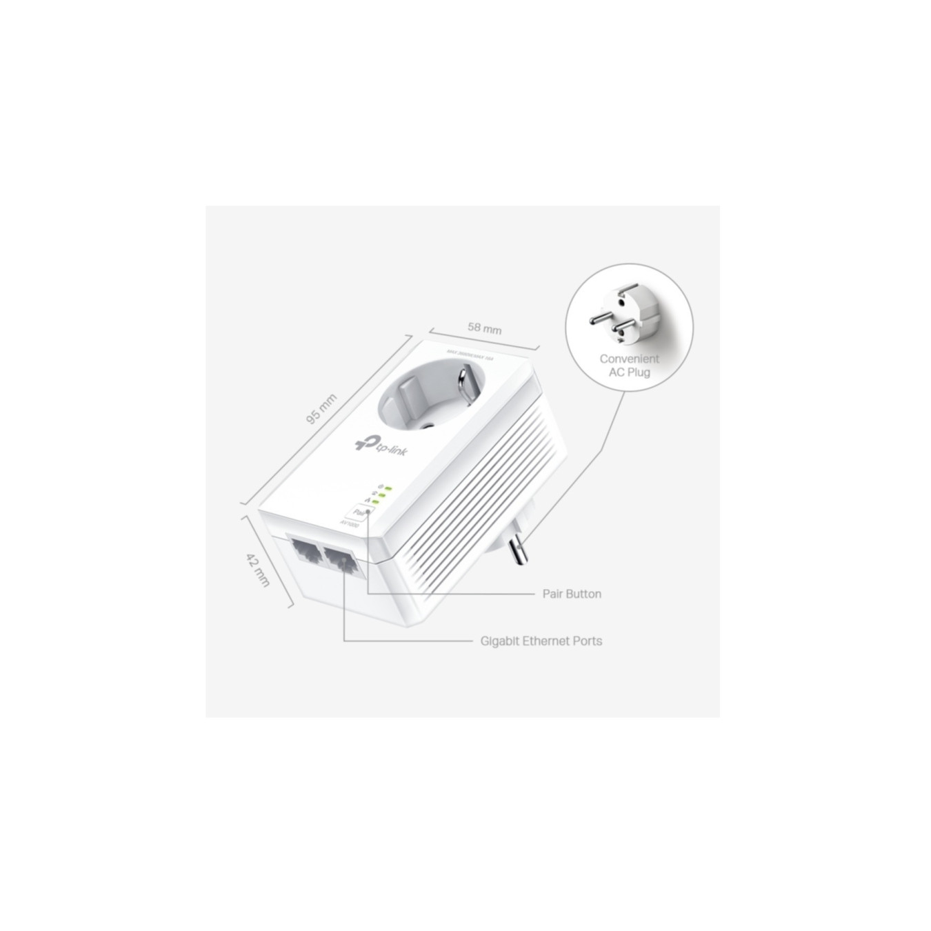 TP-Link Powerline Adapter Kit - TL-PA7027P KIT - AV1000 HomePlug AV2, 2x Gigabit Ports, Passthrough Socket
