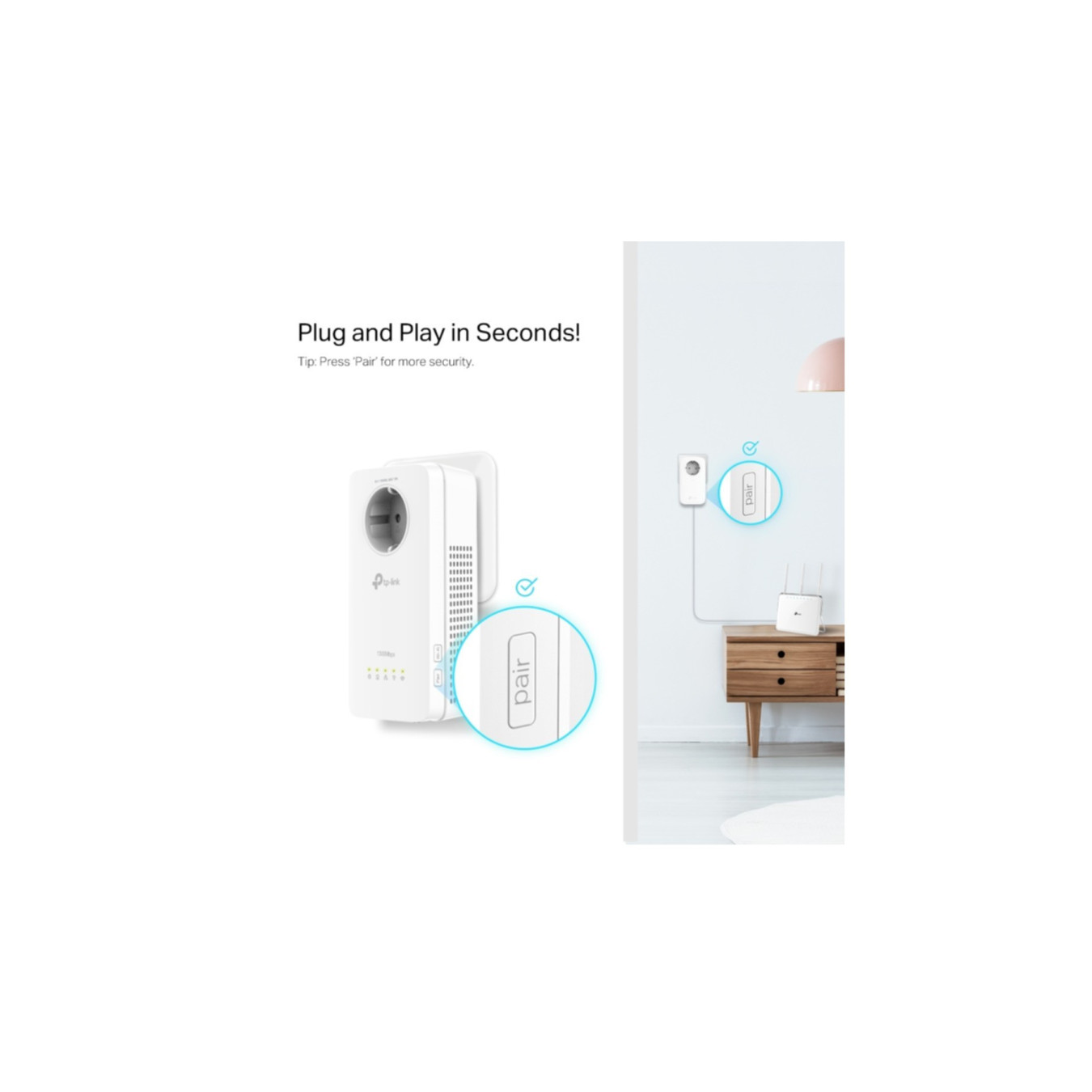 TP-Link Powerline Adapter Kit - TL-WPA1300P KIT - 1300Mbps, Wi-Fi 5, 3x Gigabit LAN, Passthrough Socket, White