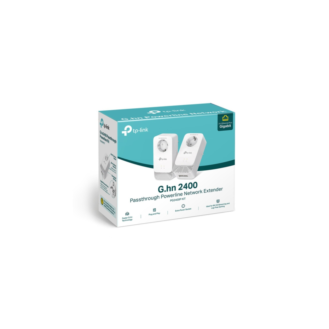 TP-Link Powerline Adapter Kit - PG2400P KIT - 2x Gigabit Ethernet, Passthrough Socket, G.hn, White