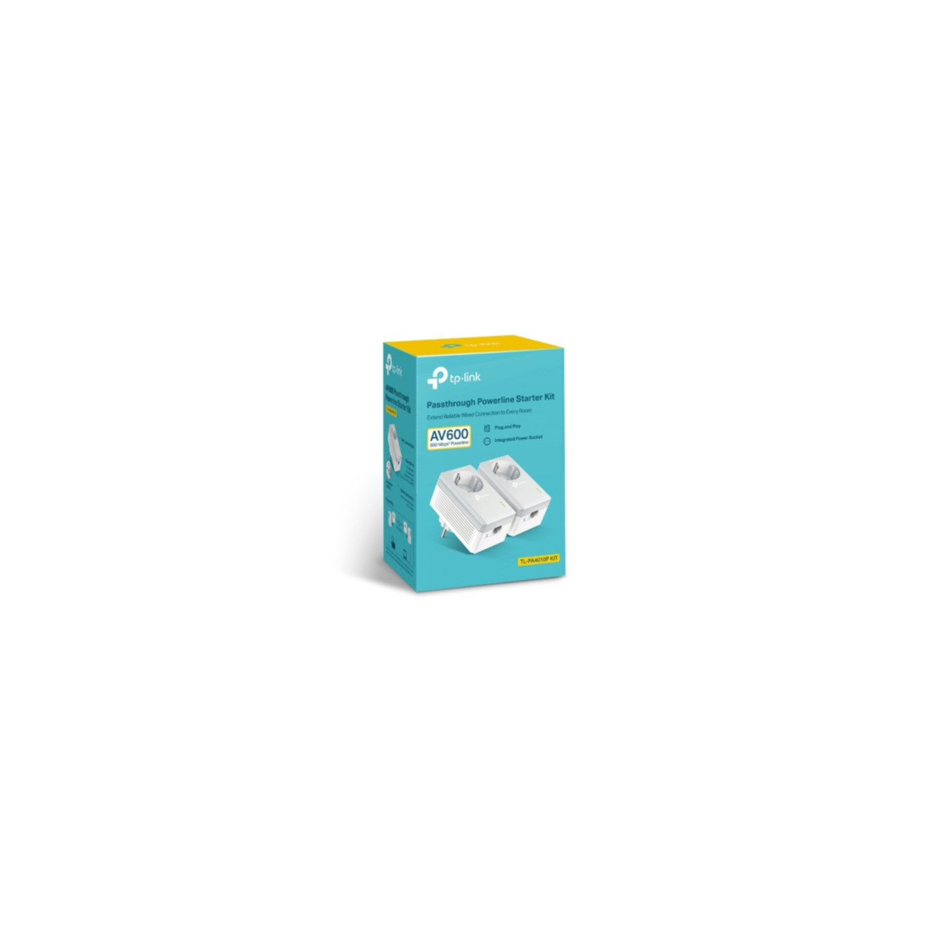 TP-Link Powerline Nano Adapter - TL-PA4010P KIT - 500Mbps, Passthrough Outlet, 1x Fast Ethernet, White
