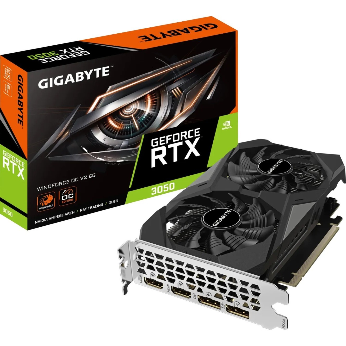 Gigabyte GeForce RTX 3050 WINDFORCE OC V2 6GB GDDR6 Graphics Card - GV-N3050WF2OCV2-6GD (Boxed)
