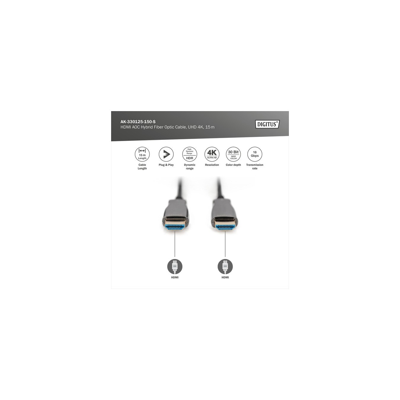 HDMI AOC Hybrid Fiber Optic Cable - UHD 4K — Buy in Cyprus with Fast Delivery