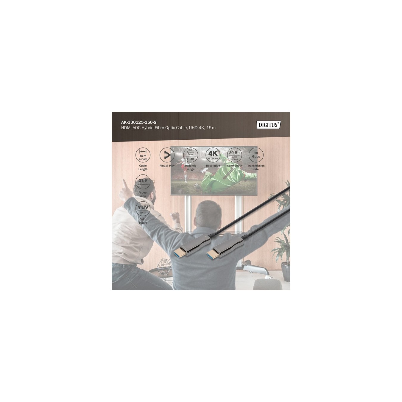 HDMI AOC Hybrid Fiber Optic Cable - UHD 4K — Buy in Cyprus with Fast Delivery