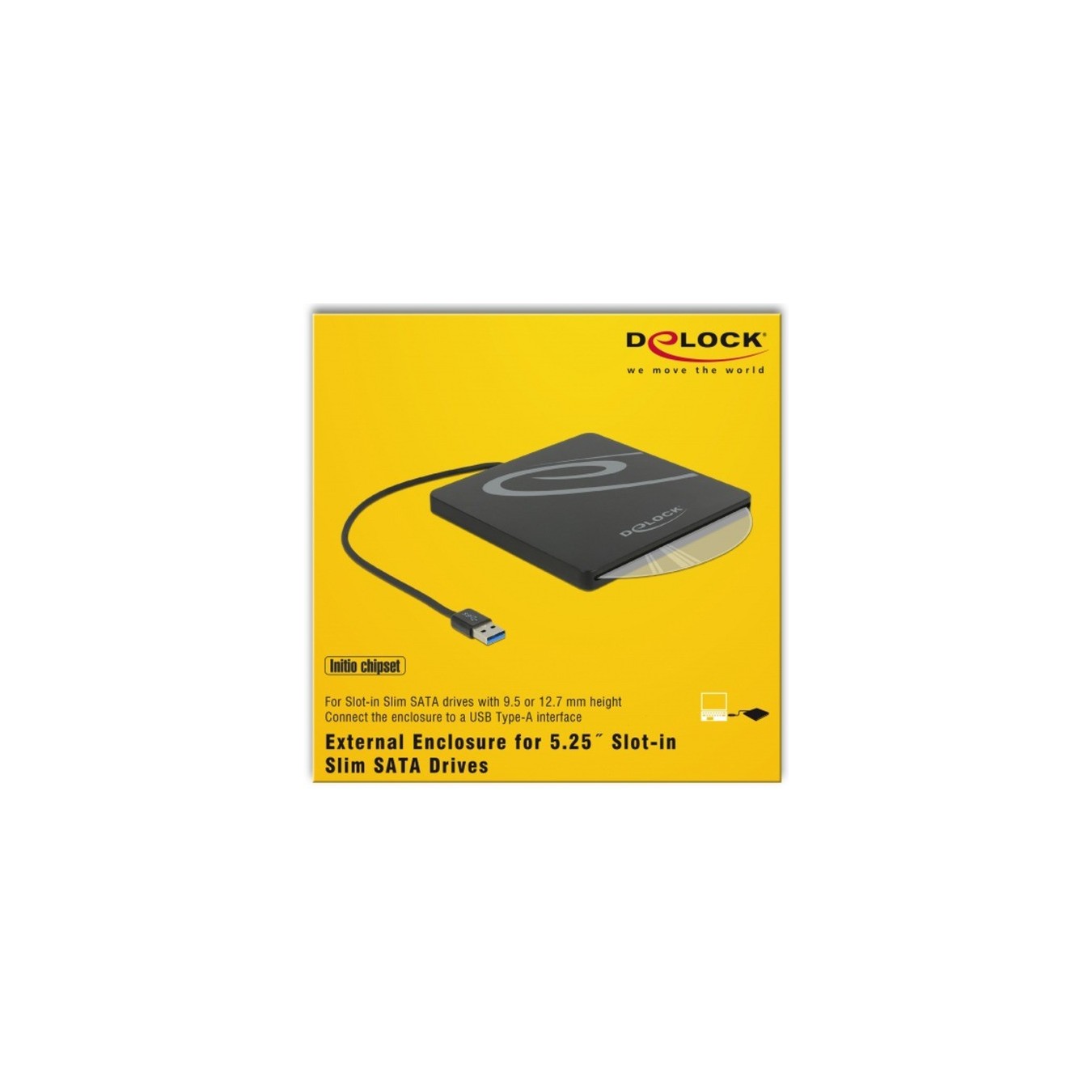 External Housing for 5.25'' Slot-in Slim SATA Drives 9.5/12.7 mm to USB Type-A Connector - Drive Housing