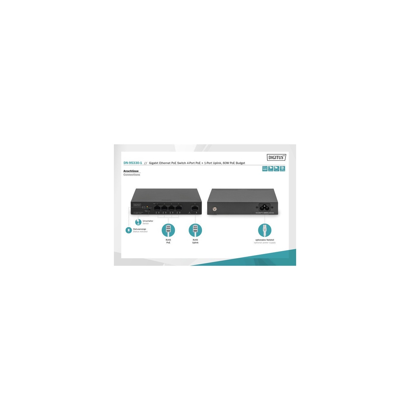 4+1-Port Gigabit PoE Switch - 4+1-Port — Buy in Cyprus with Fast Delivery