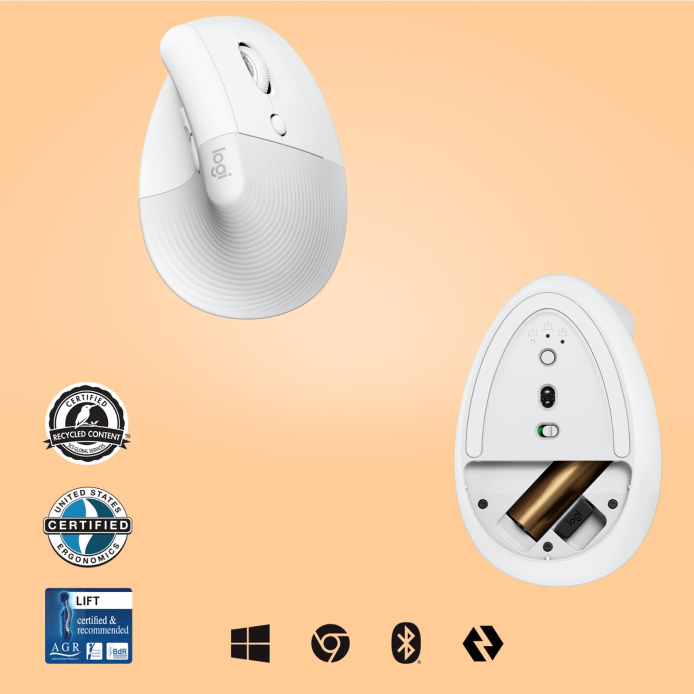 Logitech Lift - 910-006475 - Ergonomic Vertical Wireless Mouse, White, AA Battery — Buy in Cyprus with Fast Delivery