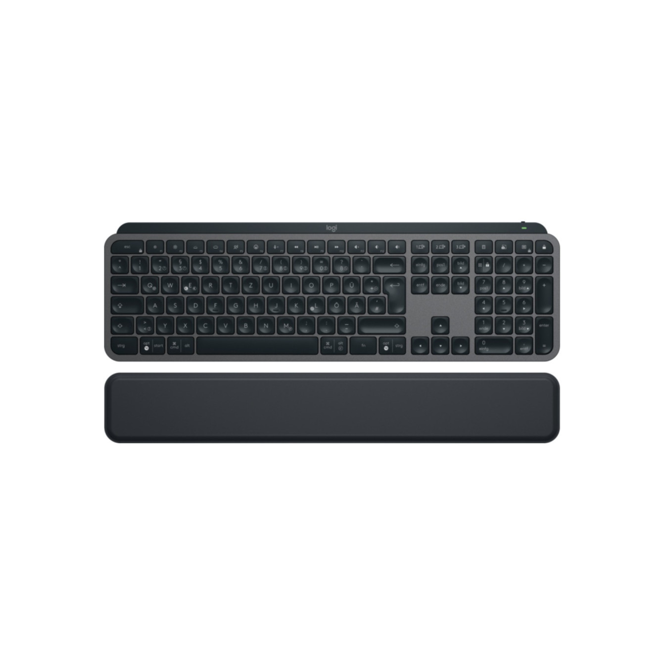 Logitech MX Keys S Wireless Keyboard + MX Palm Rest - 920-011567 - Graphite, German QWERTZ, Bluetooth & 2.4GHz