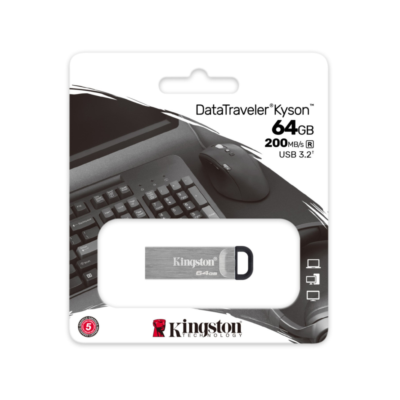 Kingston DataTraveler Kyson DTKN - 64GB USB 3.2 Gen1 USB-A, Metal Capless Design, 200MB/s Read