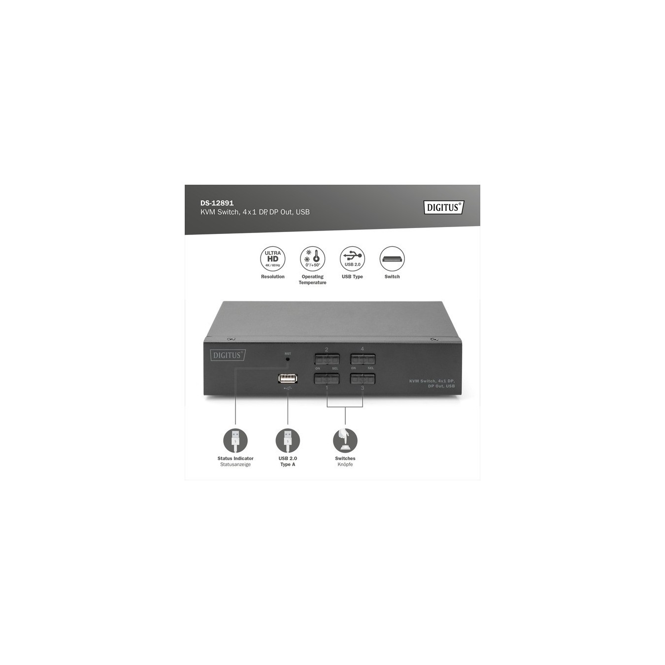 KVM Switch - DispalyPort 4x1, KVM-Switch — Buy in Cyprus with Fast Delivery