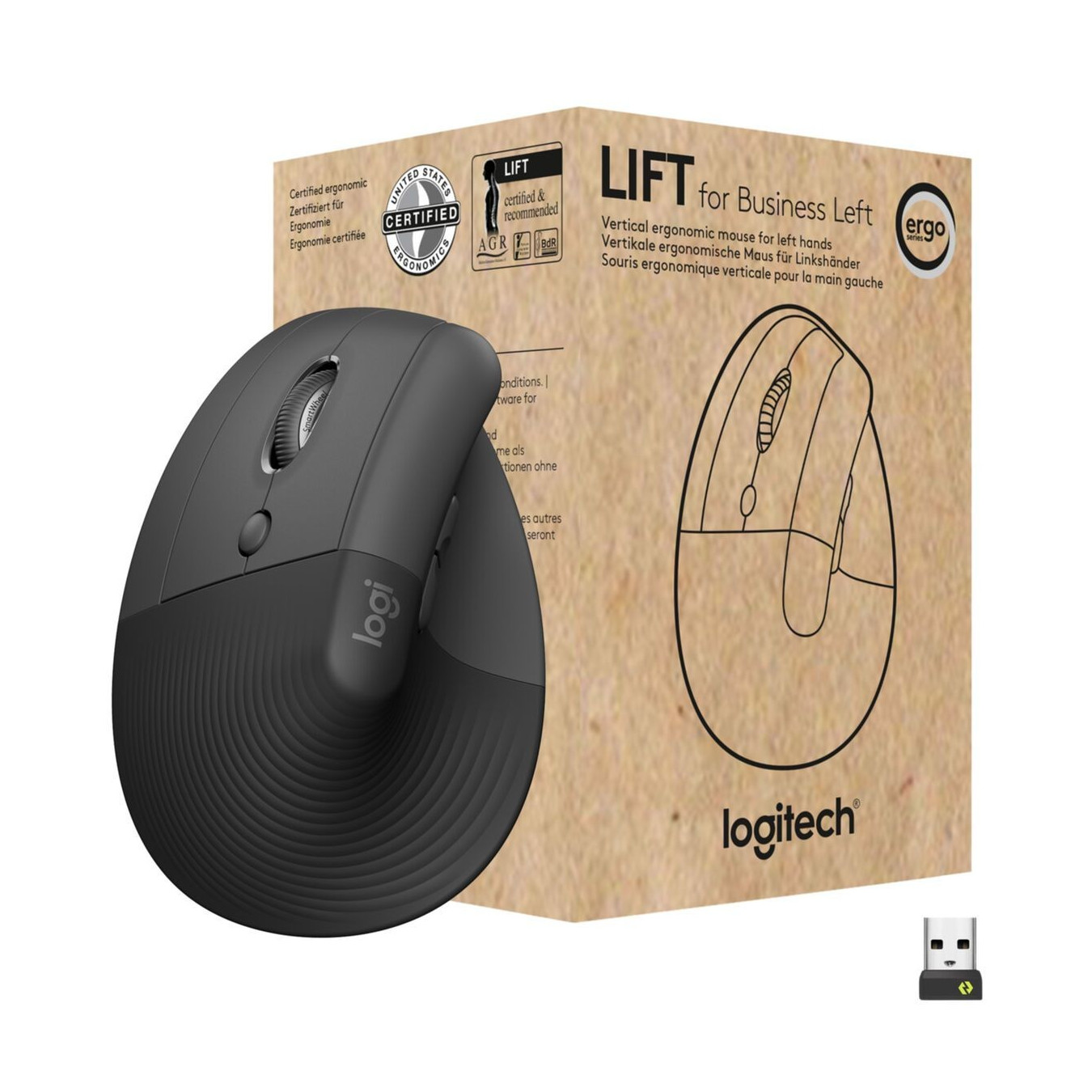 Logitech Lift for Business Wireless Ergonomic Left-Hand Vertical Mouse - 910-006495 - Graphite