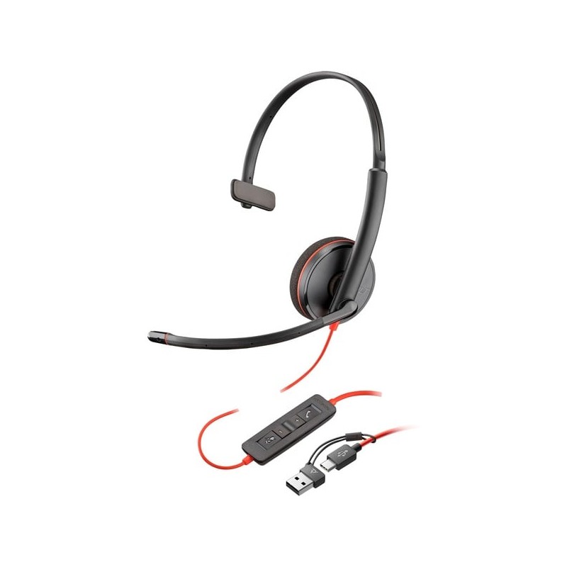 Poly Blackwire 3210 Monaural USB-C Headset + USB-C/A Adapter (Boxed) — Buy in Cyprus with Fast Delivery