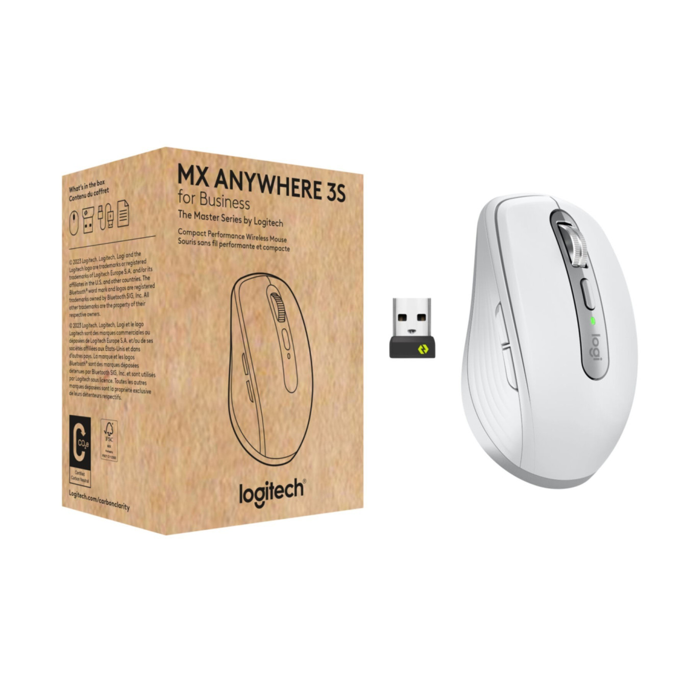 Logitech MX Anywhere 3S for Business - 910-006959 - Wireless White, 8000 DPI, Right-Hand, 6 Buttons, Logi Bolt