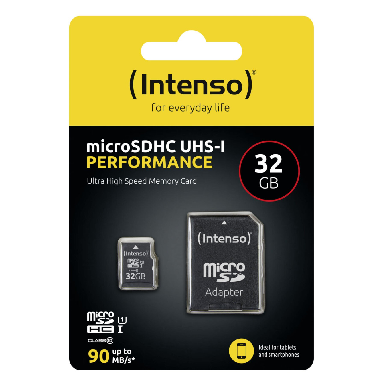 Intenso Micro SDHC 32GB - 3424480 - Performance 1, Class 10 UHS-I U1, Black, with SD Adapter