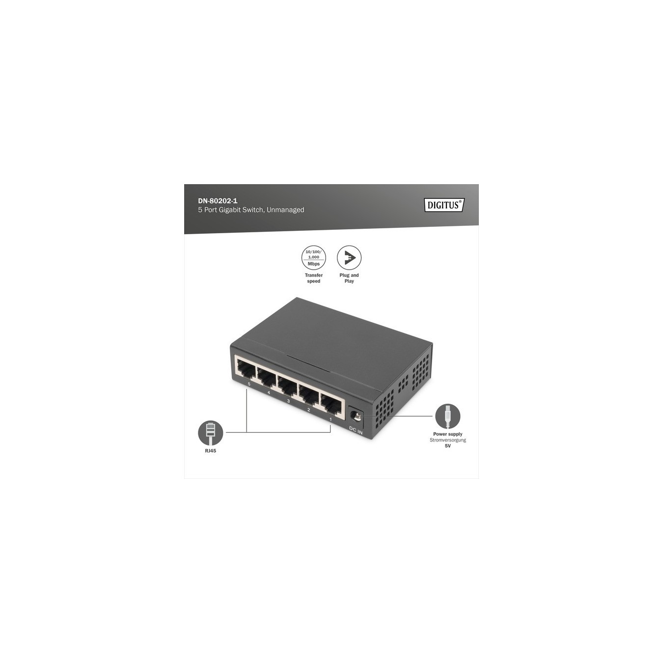 5-Port Gigabit Switch - DN-80202-1 - Switch — Buy in Cyprus with Fast Delivery