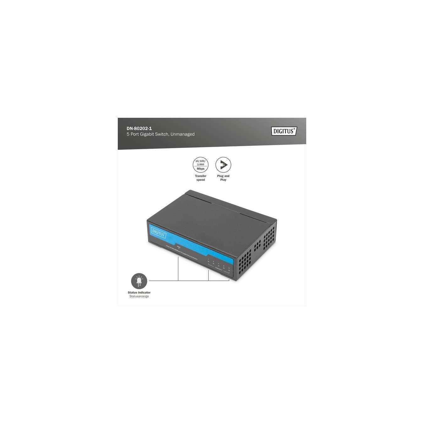 5-Port Gigabit Switch - DN-80202-1 - Switch — Buy in Cyprus with Fast Delivery