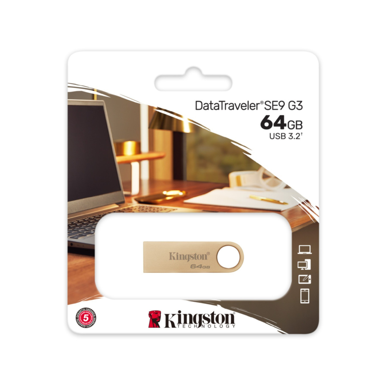 Kingston DataTraveler SE9 G3 - DTSE9G3 - 64GB USB 3.2 Gen 1 Flash Drive (Gold, USB-A, 220MB/s)