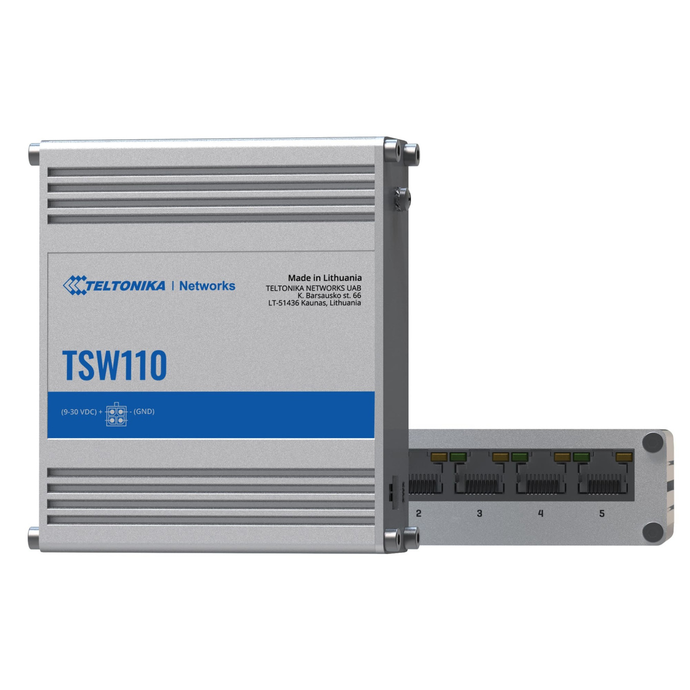 Teltonika TSW110 - 5-Port Gigabit Unmanaged Switch, DIN-rail, Blue/Grey, Aluminium Housing — Buy in Cyprus with Fast Delivery