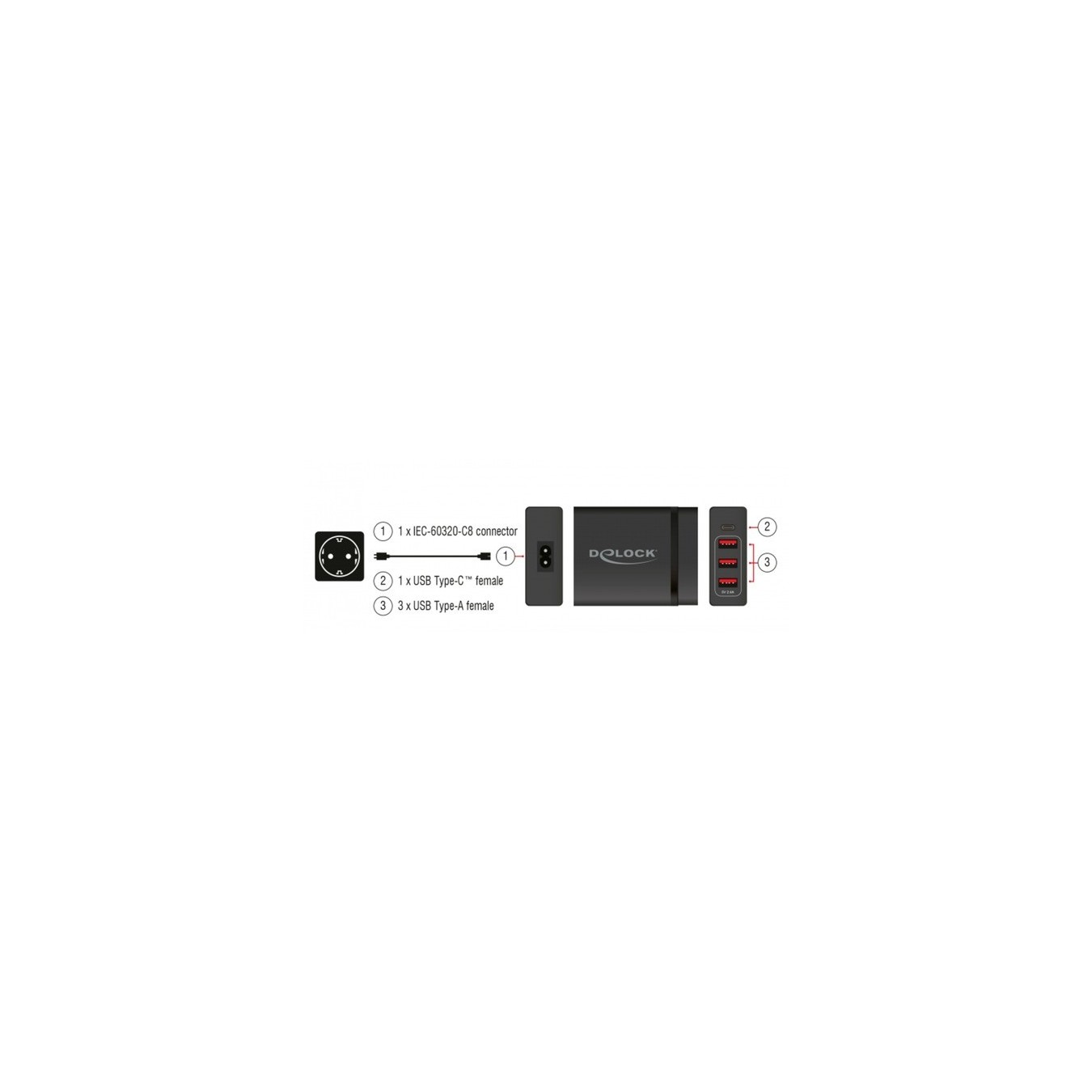 Delock 63974 - 60W USB Charger 1x USB-C PD + 3x USB-A | Armenius Store