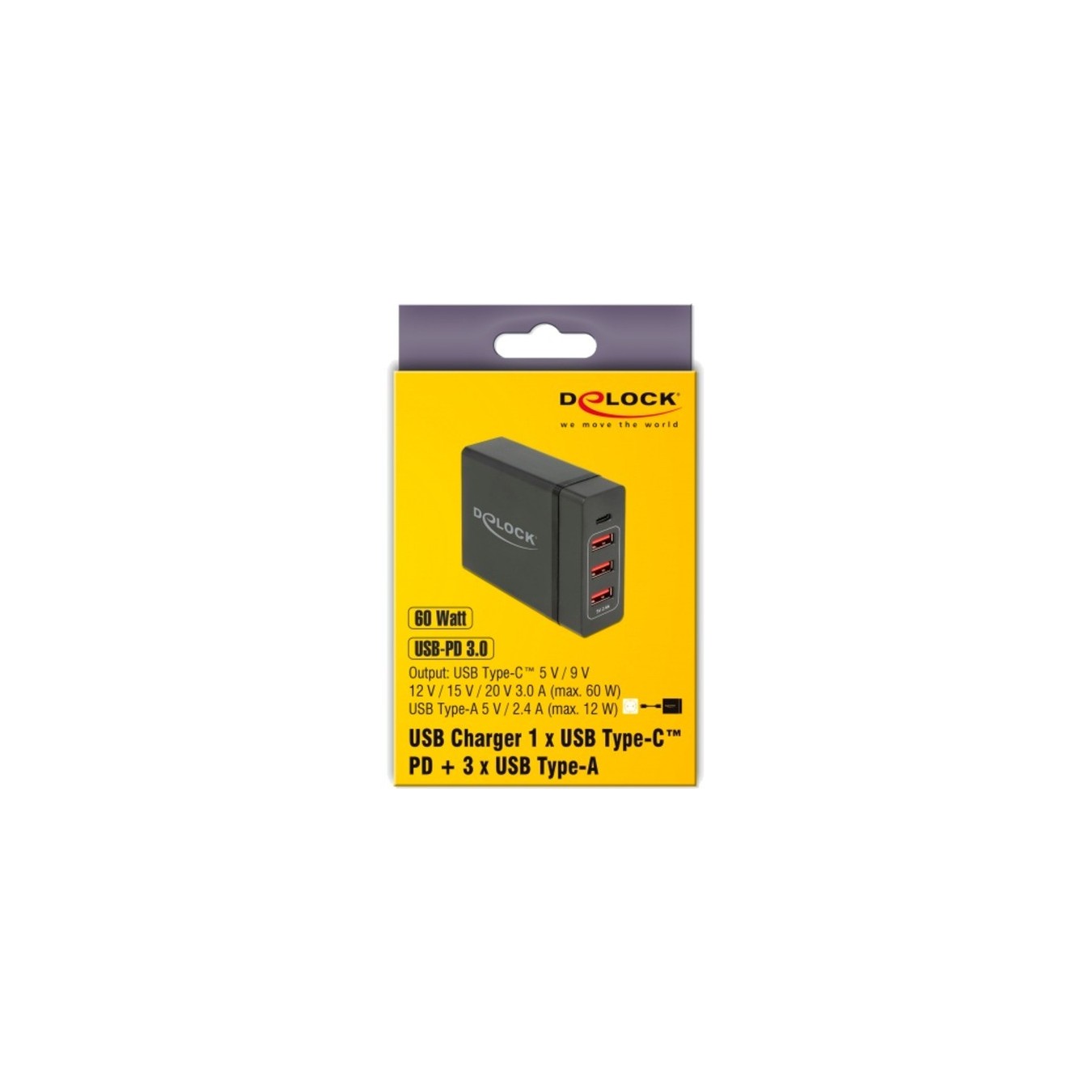 Delock 63974 - 60W USB Charger 1x USB-C PD + 3x USB-A | Armenius Store