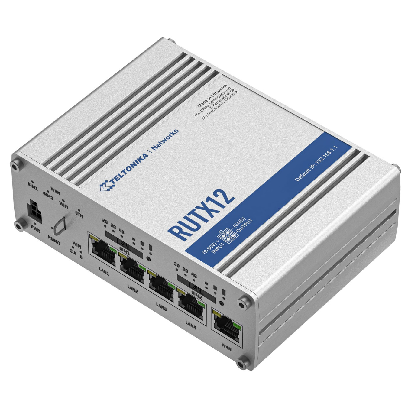 Teltonika RUTX12 - Dual-band LTE Tabletop Router, Silver, 256MB RAM, 717MHz Quad-core, Dual SIM, PoE