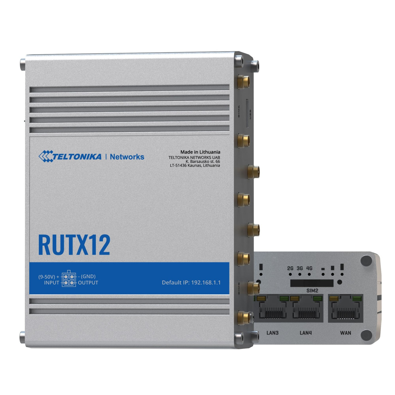 Teltonika RUTX12 - Dual-band LTE Tabletop Router, Silver, 256MB RAM, 717MHz Quad-core, Dual SIM, PoE
