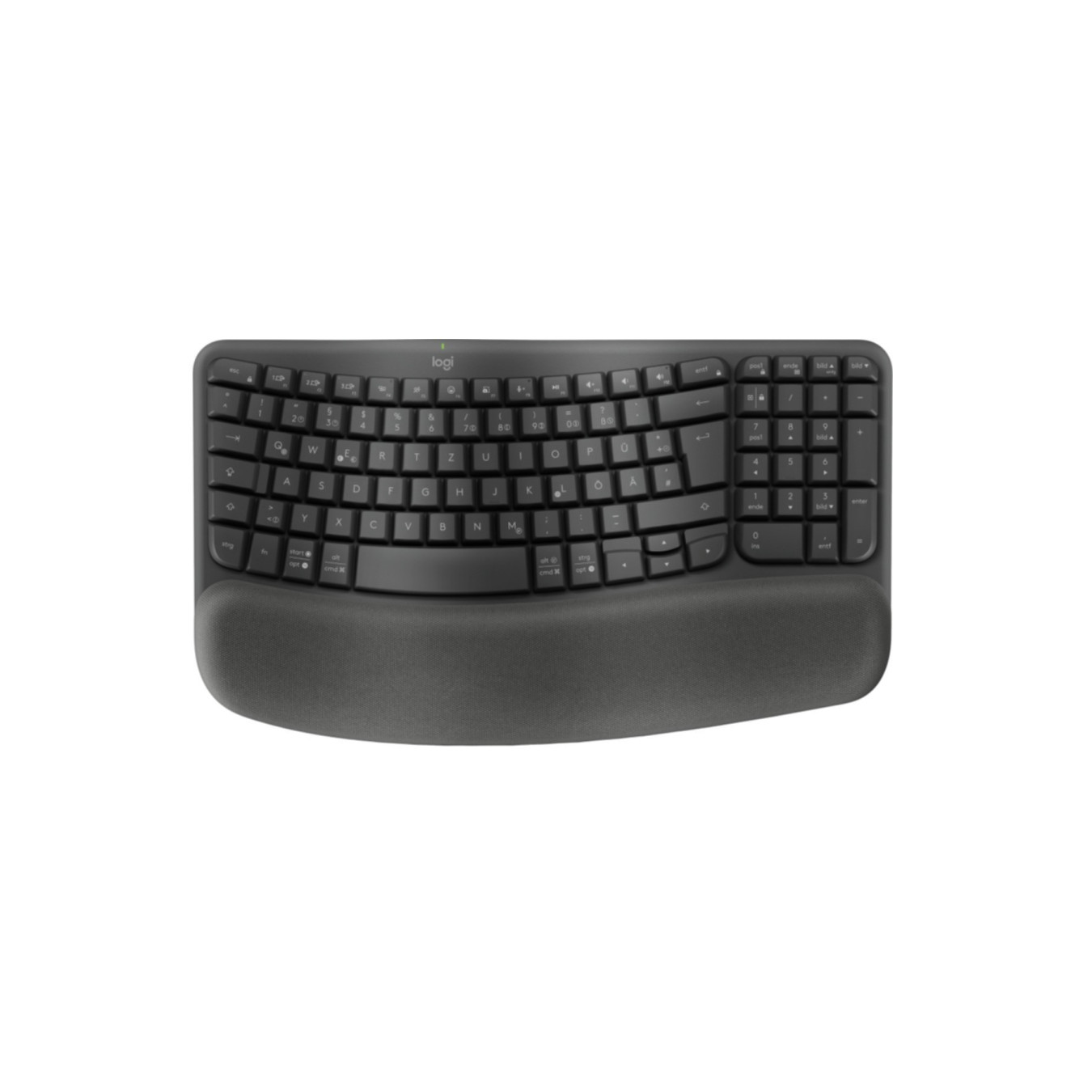 Logitech Wave Keys for Business - 920-012327 - Wireless Graphite, German QWERTZ, Bluetooth 5.1, 256KB Memory, Ergonomic