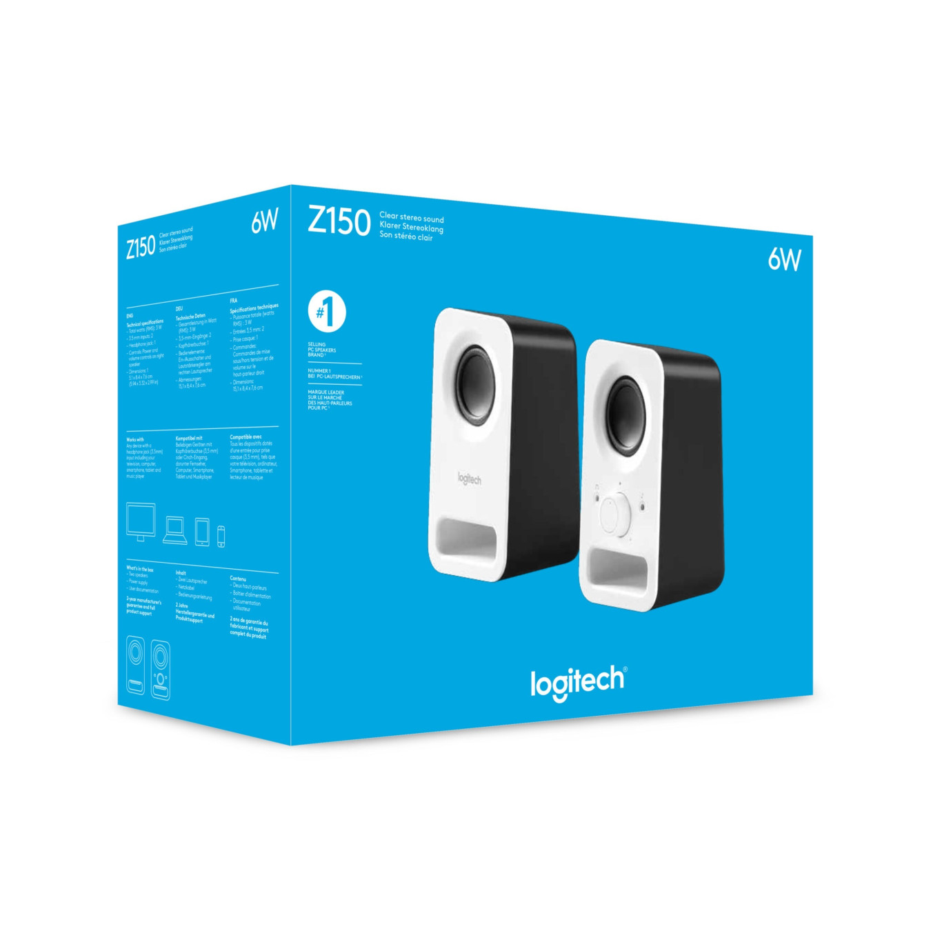 Logitech Z150 Multimedia Speakers - 980-000815 - White, 2.0 Stereo, 6W Peak, 3.5mm Aux — Buy in Cyprus with Fast Delivery