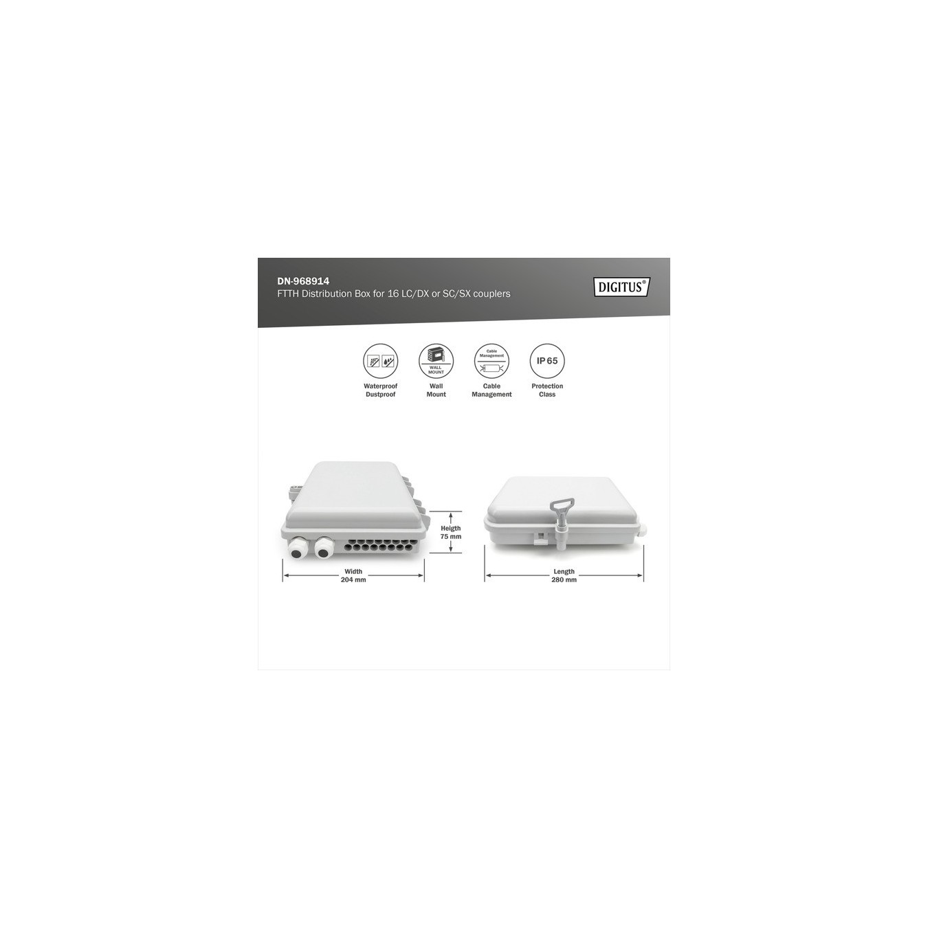 FTTH distribution box - for 16 LC DX or SC SX couplings, splice box — Buy in Cyprus with Fast Delivery