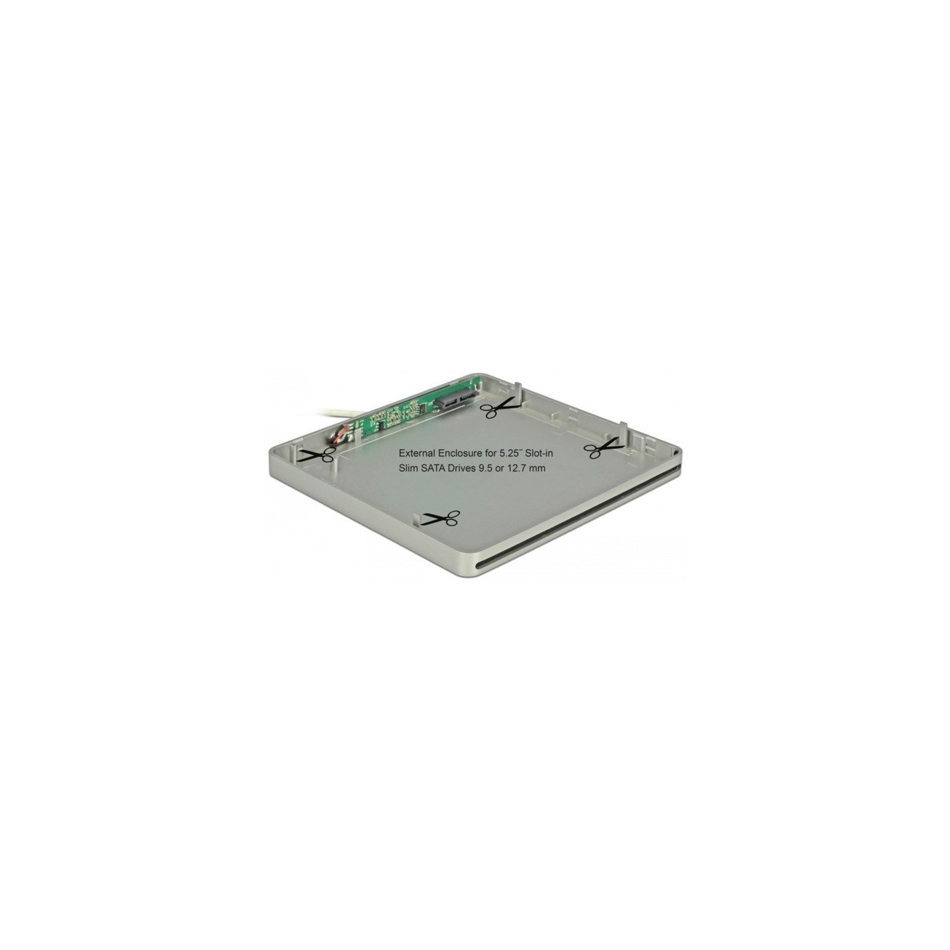 External housing for 5.25-inch slot-in slim SATA drives 9.5/12.7 mm height to USB Type-C connector, drive housing