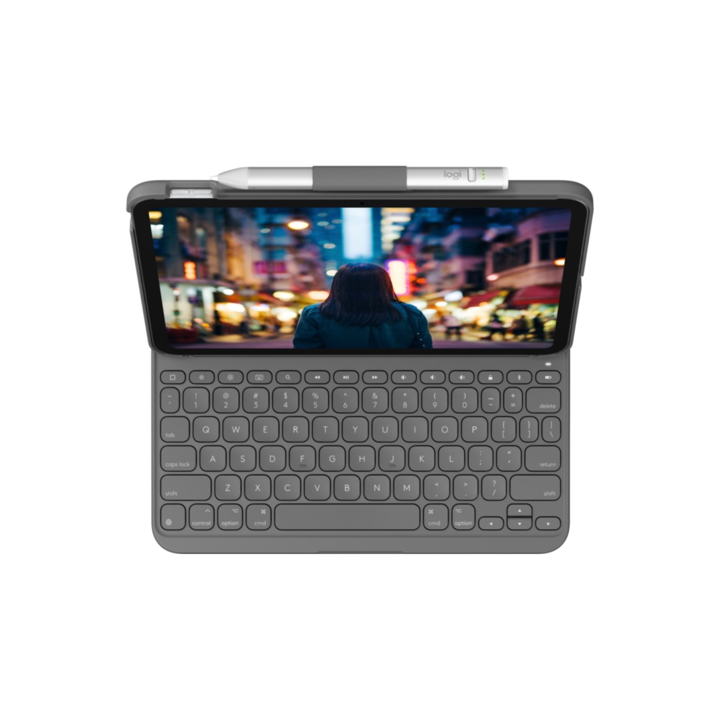 Logitech Slim Folio Keyboard Case - 920-011423 - Oxford Grey, German QWERTZ, Bluetooth, for iPad (10th gen)