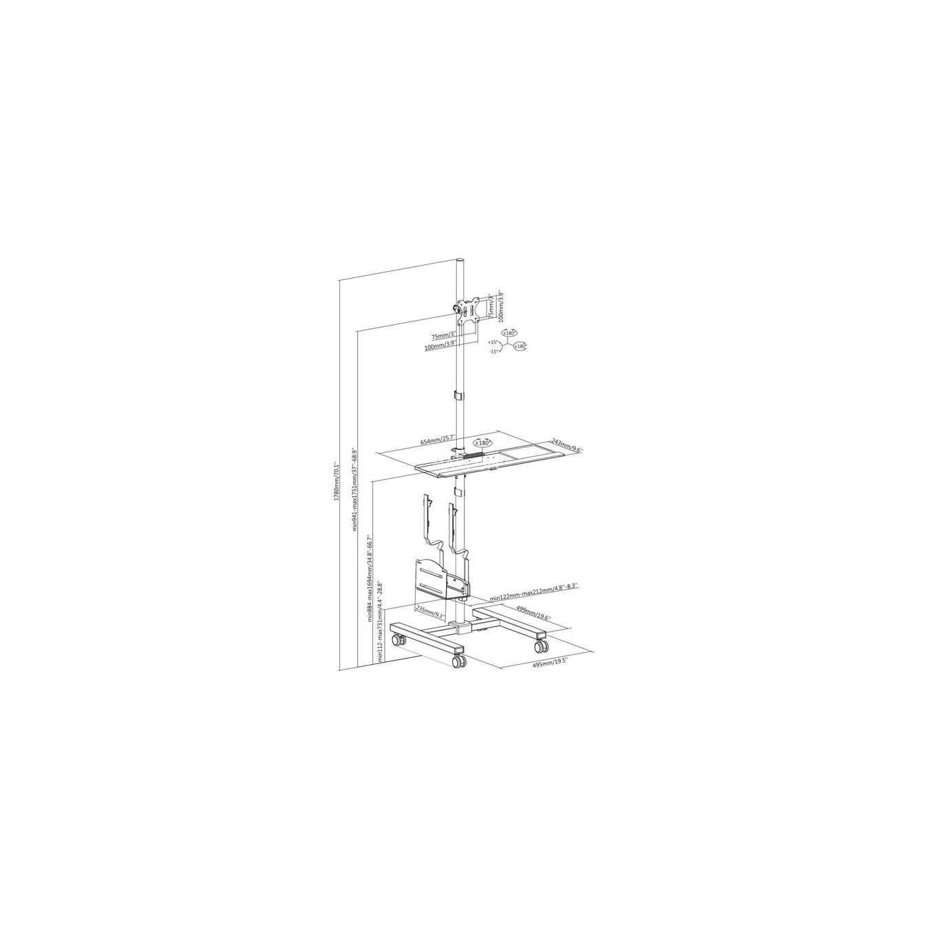 Mobile workplace with height adjustment, work table - height adjustment — Buy in Cyprus with Fast Delivery
