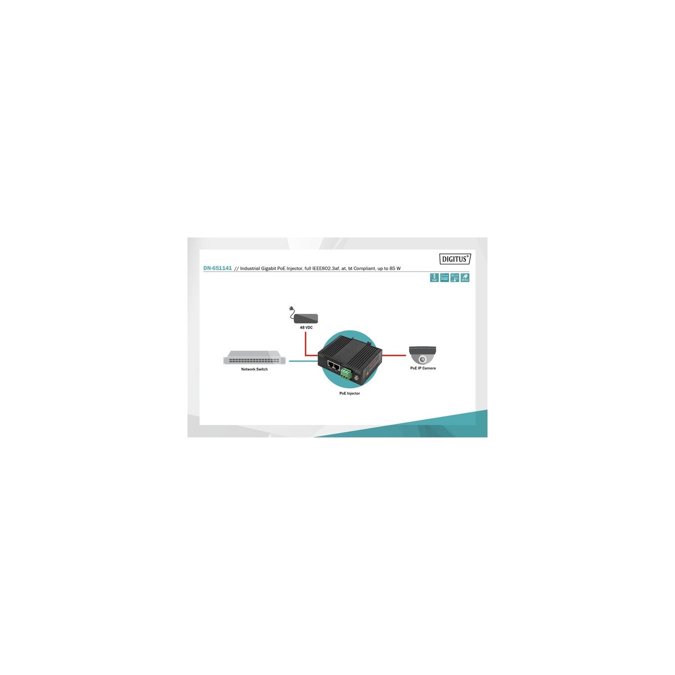 Digitus DN-651141 Gigabit Ethernet PoE Injector - Industrial - 95W | Armenius Store