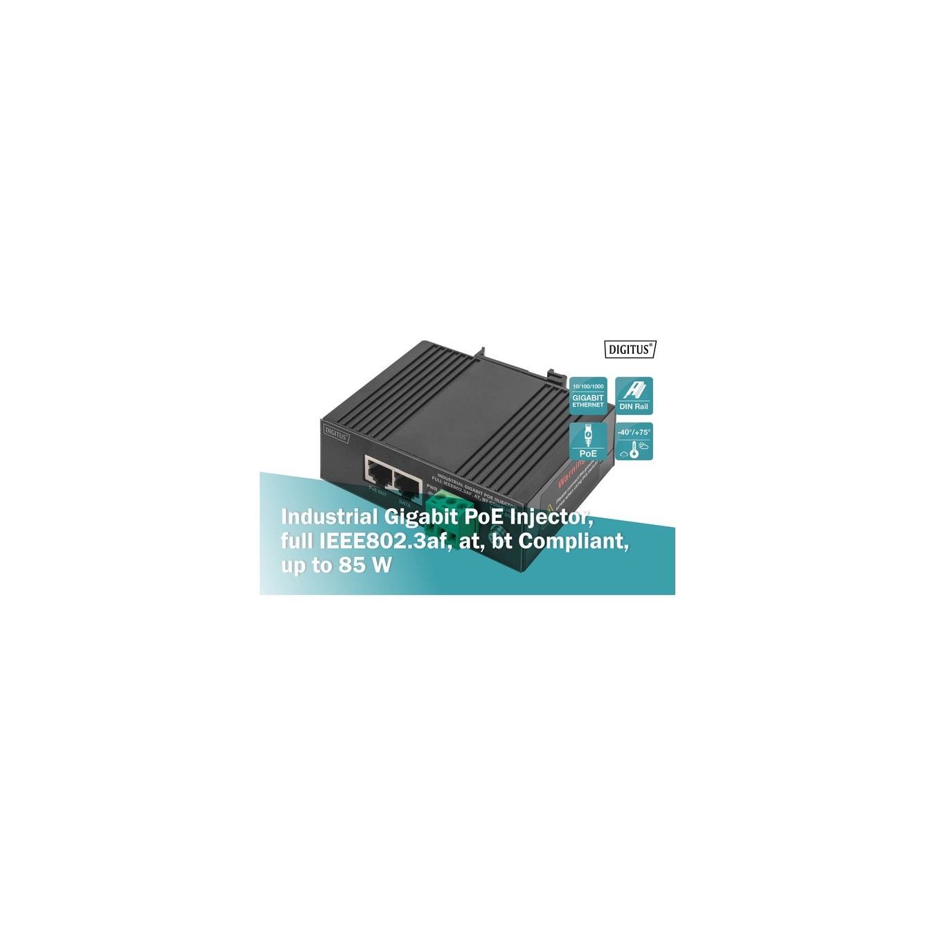 Digitus DN-651141 Gigabit Ethernet PoE Injector - Industrial - 95W | Armenius Store