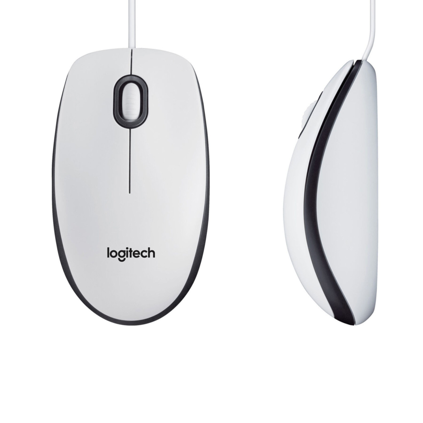 Logitech M100 Wired Optical Mouse - 910-006764 - White, USB-A, 1000 DPI, Ambidextrous, 3-Button